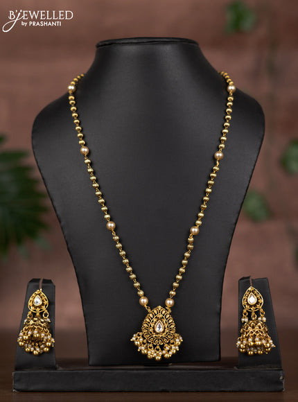 Antique chain with kundan stones and pearl & golden beads hangings