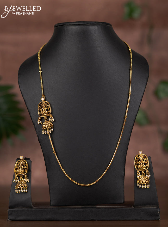 Antique mugappu chain akshmi design with kundan stone and pearl hangings