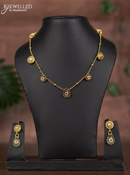 Antique chain with pink jadau and kundan stones