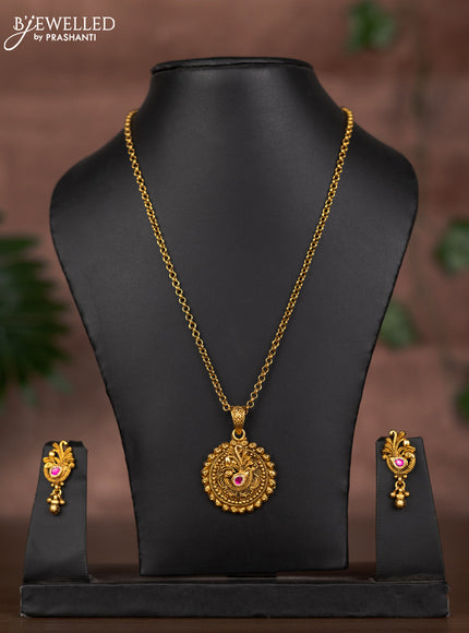 Antique chain with peacock design and pink jadau and cz stones