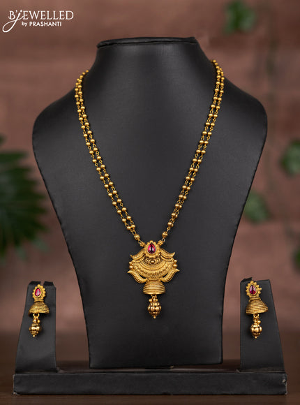 Antique double layer chain with ruby stone and hanging