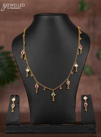 Antique chain with kemp & kundan cz stones and golden beads hangings