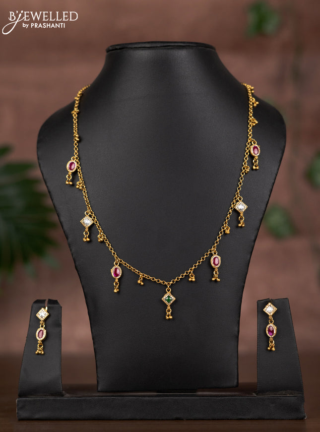 Antique chain with kemp & kundan cz stones and golden beads hangings