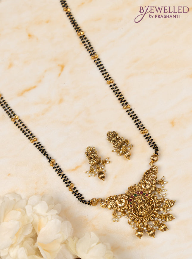 Mangalsutra double layer lakshmi design with kemp stones and pearl & golden beads hangings
