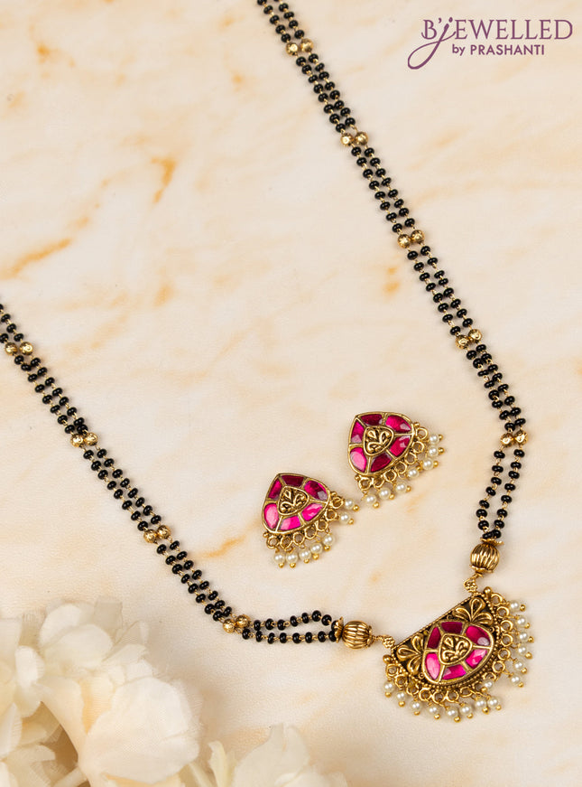 Mangalsutra double layer with pink jadau stones and pearl hangings