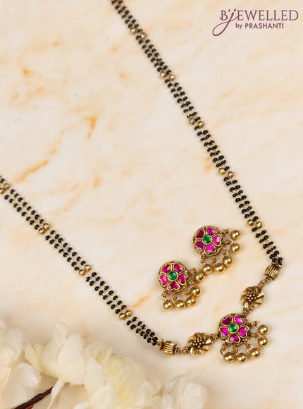 Mangalsutra double layer floral design with kemp jadau stones and golden beads hangings