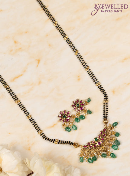 Mangalsutra double layer with kemp stones and green beads hangings