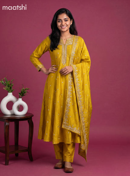 Mustard Yellow Art Silk With Embroidery Work Anarkali Suit