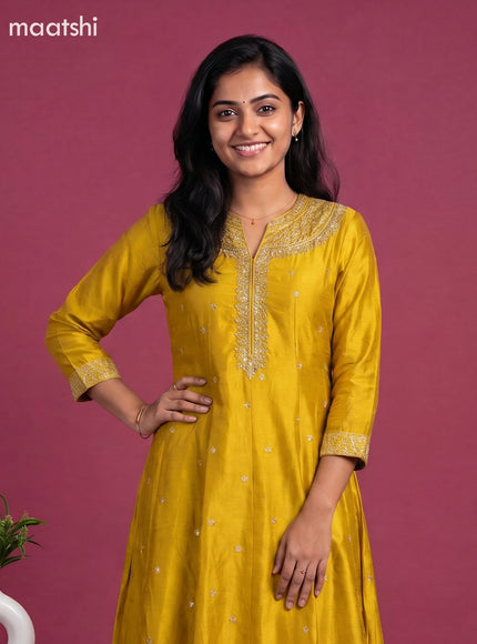 Mustard Yellow Art Silk With Embroidery Work Anarkali Suit
