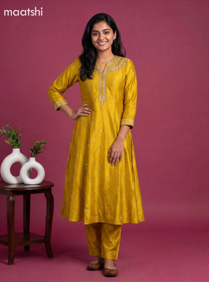 Mustard Yellow Art Silk With Embroidery Work Anarkali Suit