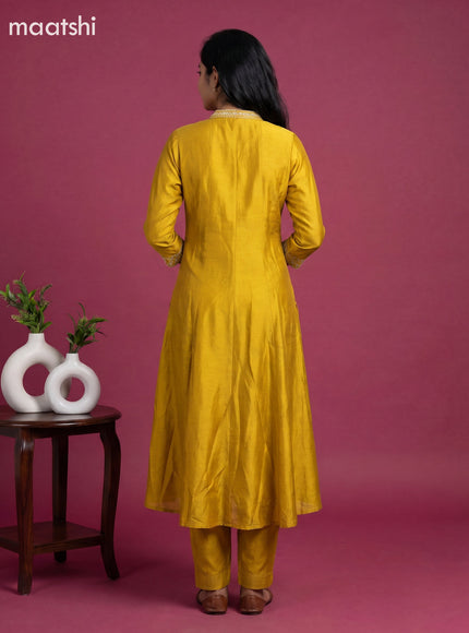 Mustard Yellow Art Silk With Embroidery Work Anarkali Suit
