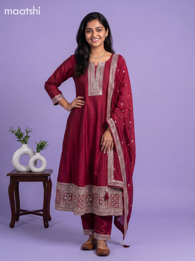 Magenta Pink Art Silk With Embroidery Work Anarkali Suit