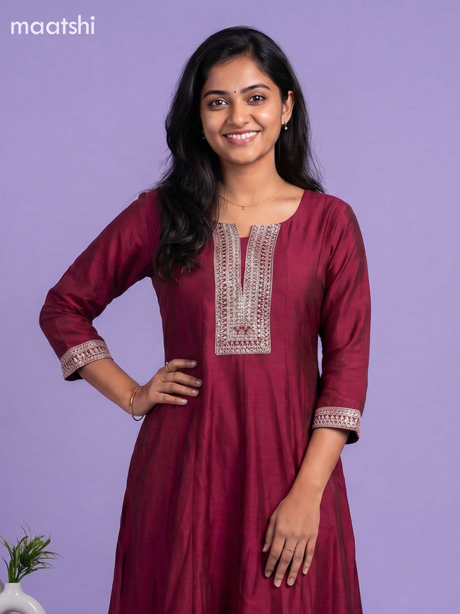Magenta Pink Art Silk With Embroidery Work Anarkali Suit