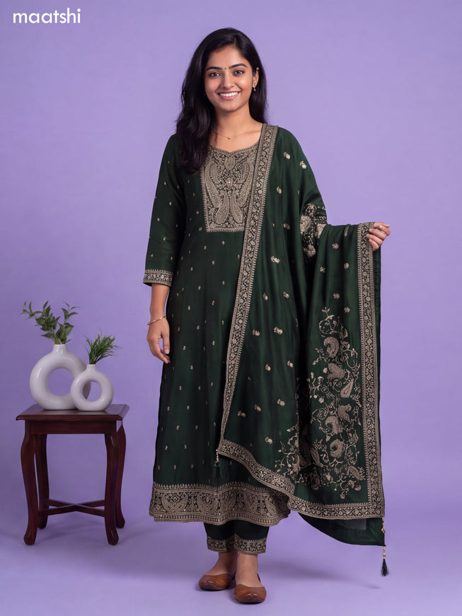 Sap Green Art Silk Sequin Embroidery Anarkali Suit