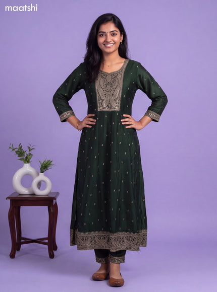 Sap Green Art Silk Sequin Embroidery Anarkali Suit