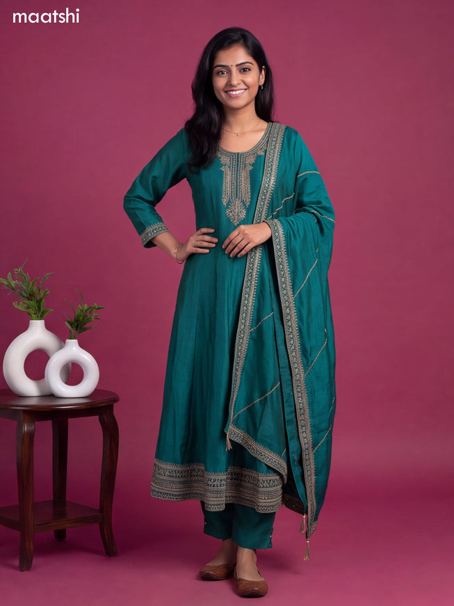 Teal Green Art Silk Sequin Embroidery Anarkali Suit
