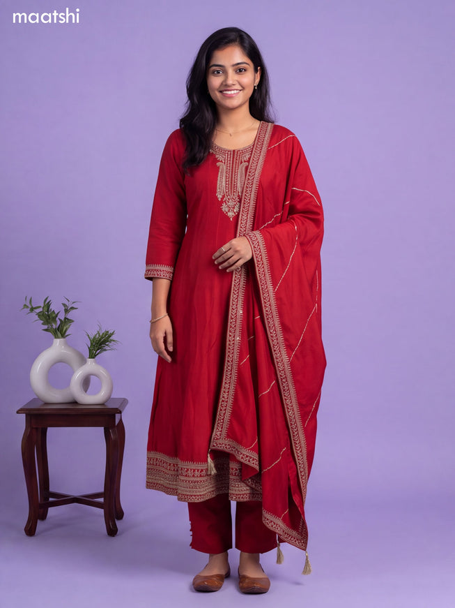 Red Art Silk Sequin Embroidery Anarkali Suit