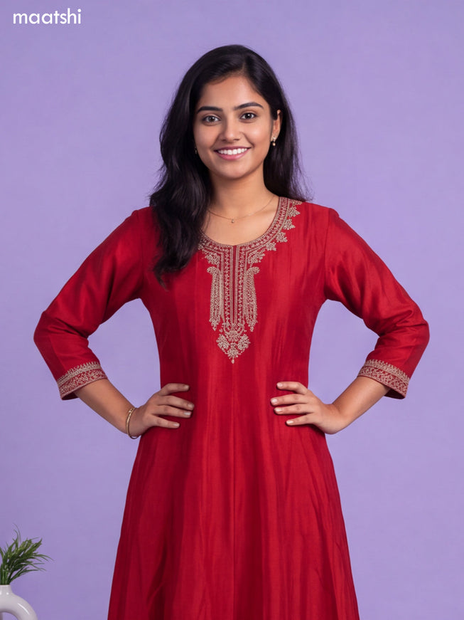 Red Art Silk Sequin Embroidery Anarkali Suit