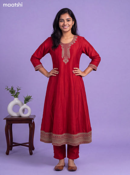 Red Art Silk Sequin Embroidery Anarkali Suit