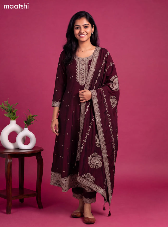 Wine Art Silk Sequin Embroidery Anarkali Suit