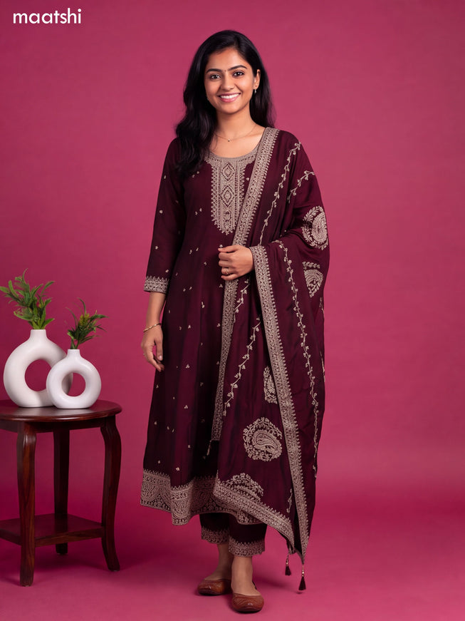 Wine Art Silk Sequin Embroidery Anarkali Suit