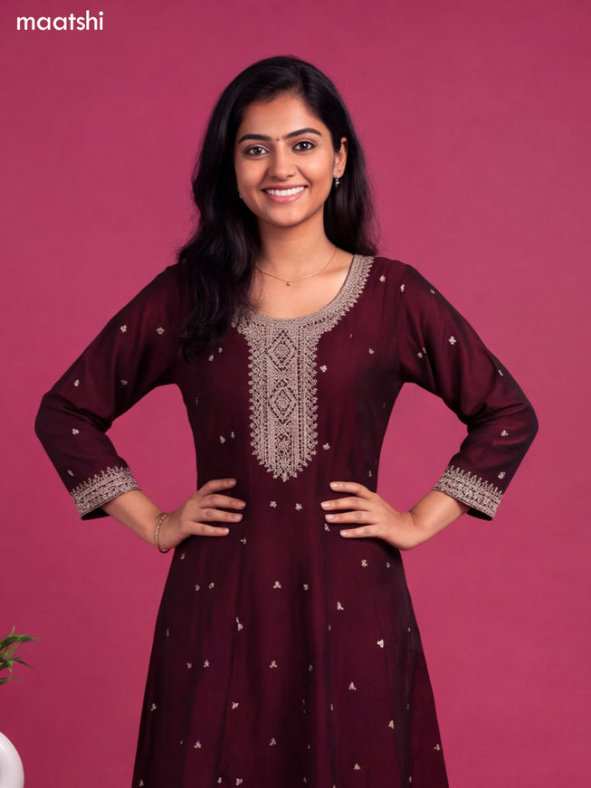 Wine Art Silk Sequin Embroidery Anarkali Suit