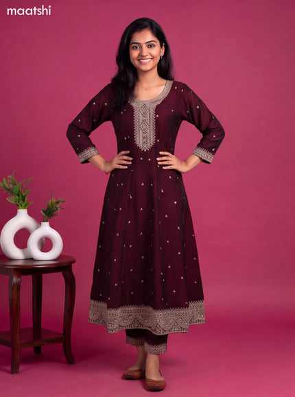 Wine Art Silk Sequin Embroidery Anarkali Suit