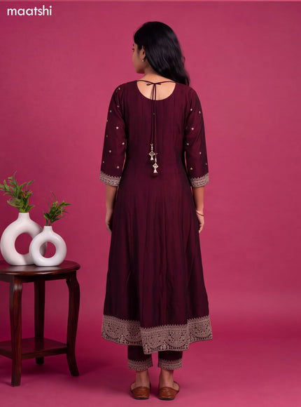 Wine Art Silk Sequin Embroidery Anarkali Suit