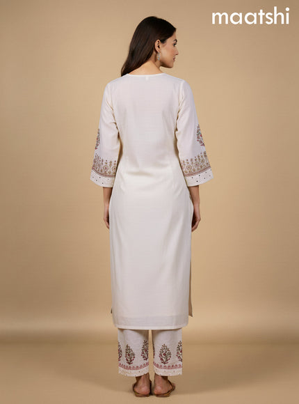 Cream Cotton Mirror Work Straight Suit