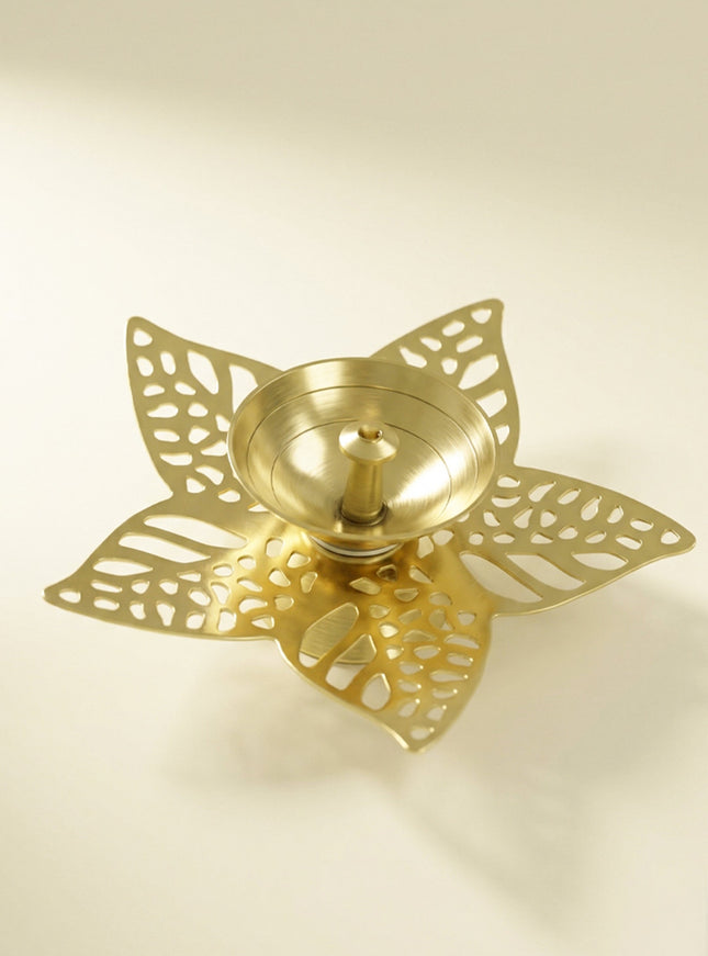 Brass Diya with Five Brass Leaves - WBG0045