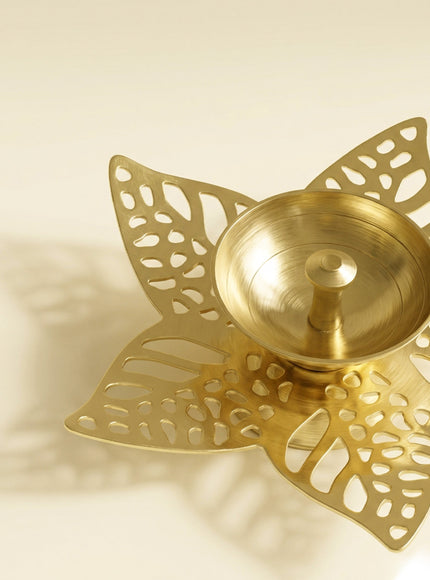 Brass Diya with Five Brass Leaves - WBG0045