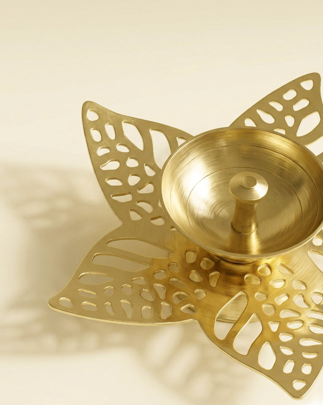 Brass Diya with Five Brass Leaves - WBG0045