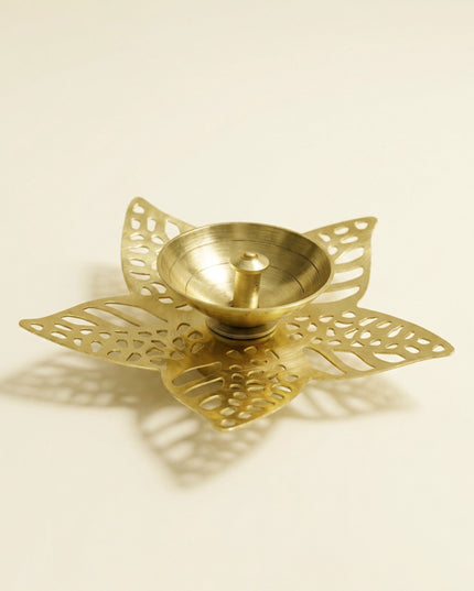 Brass Diya with Five Brass Leaves - WBG0045