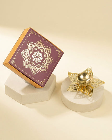 Brass Diya with Five Brass Leaves - WBG0045