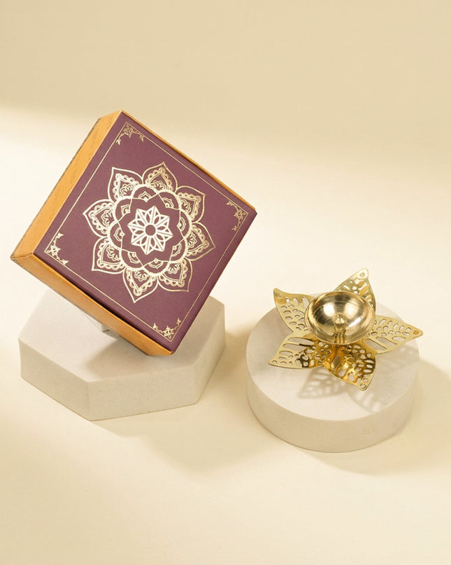 Brass Diya with Five Brass Leaves - WBG0045