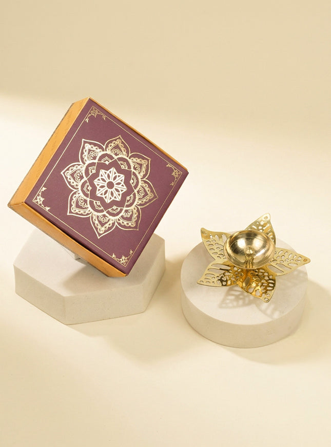 Brass Diya with Five Brass Leaves - WBG0045