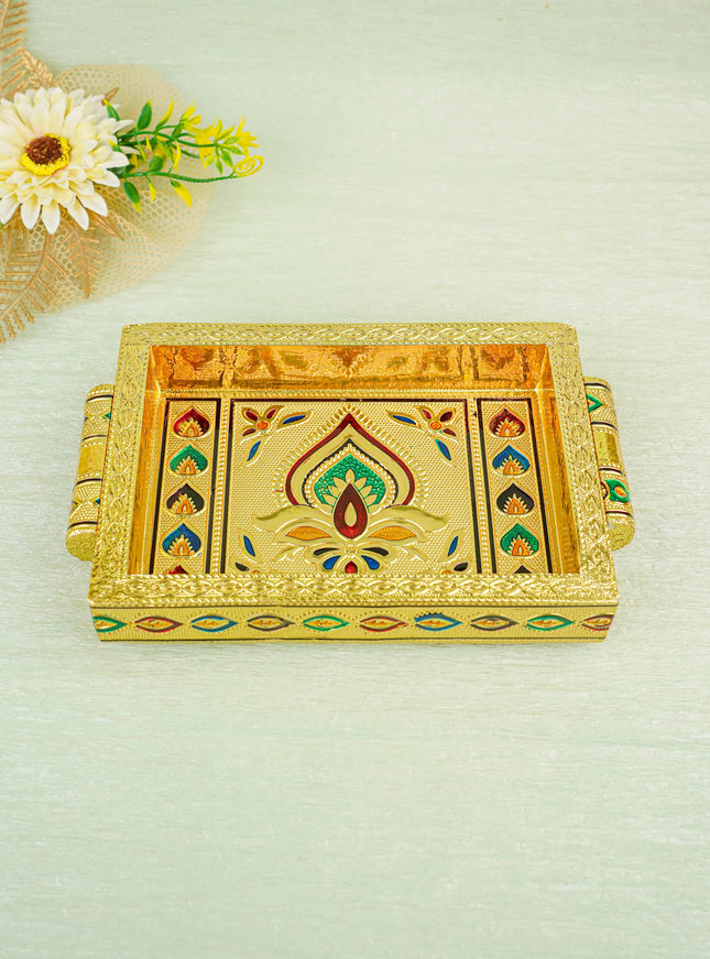 Meenakari Tray with Deepam Design - 6 inch - WBG0102