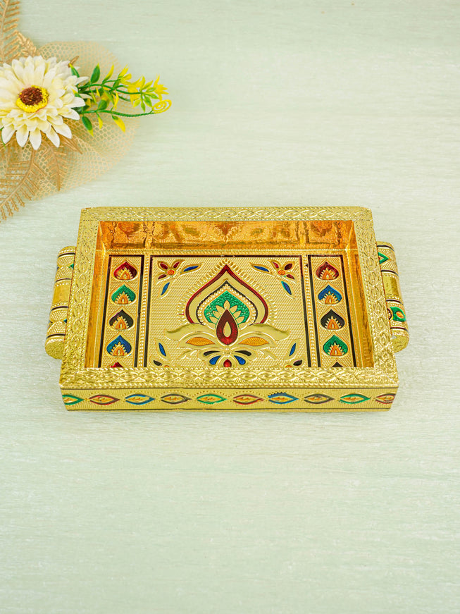 Meenakari Tray with Deepam Design - 6 inch - WBG0102