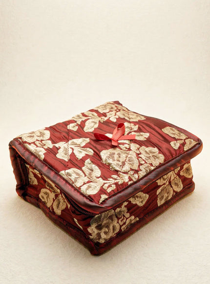 Jewel Pouch with Printed Golden Floral Design and Bow - WBG0202