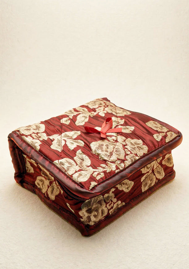Jewel Pouch with Printed Golden Floral Design and Bow - WBG0202