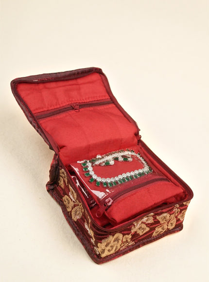 Jewel Pouch with Printed Golden Floral Design and Bow - WBG0202