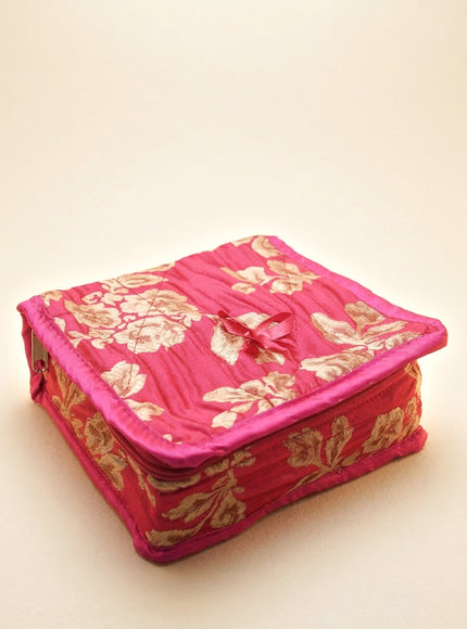 Jewel Pouch with Printed Golden Floral Design and Bow - WBG0202