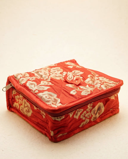Jewel Pouch with Printed Golden Floral Design and Bow - WBG0202