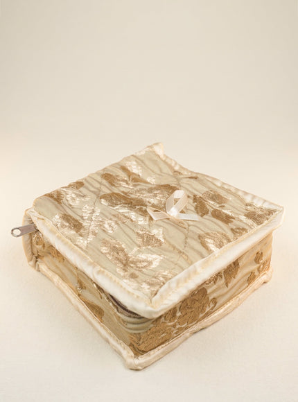 Jewel Pouch with Printed Golden Floral Design and Bow - WBG0202