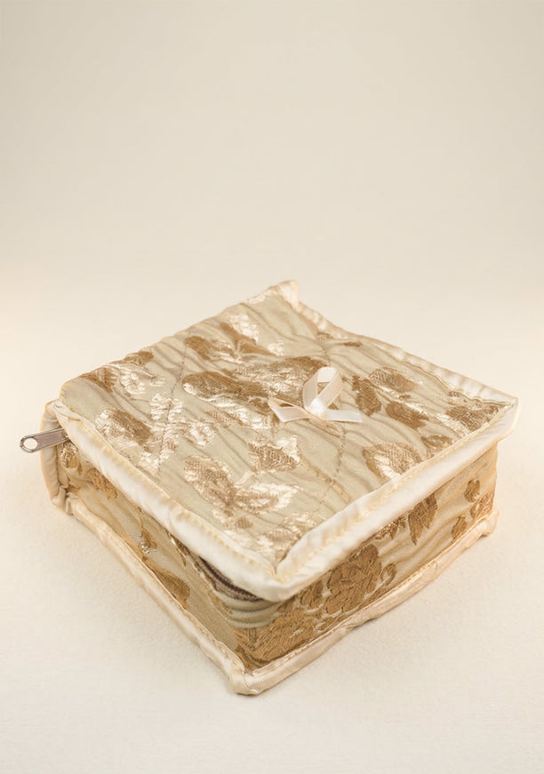 Jewel Pouch with Printed Golden Floral Design and Bow - WBG0202
