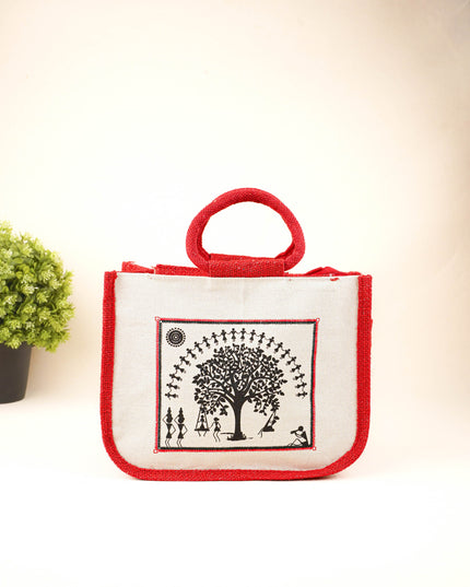 Jute Bag with Kalpavriksha Tree Print - WBG1691