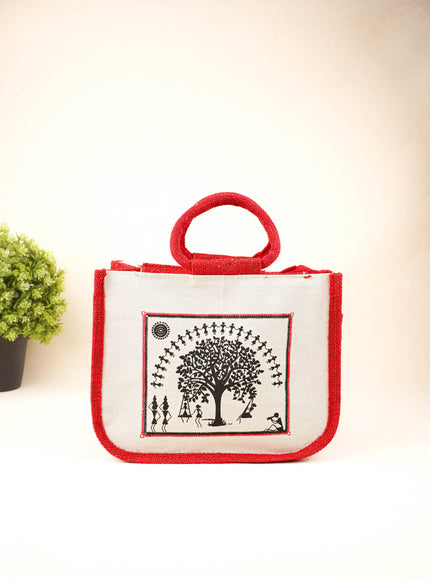 Jute Bag with Kalpavriksha Tree Print - WBG1691