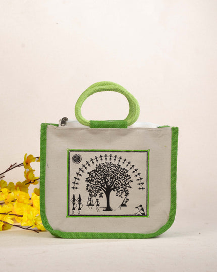 Jute Bag with Kalpavriksha Tree Print - WBG1691