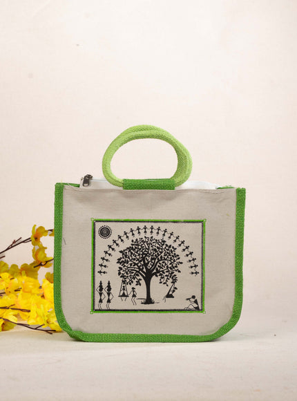 Jute Bag with Kalpavriksha Tree Print - WBG1691