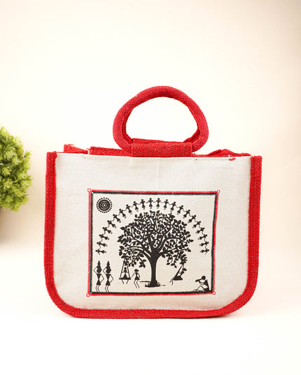 Jute Bag with Kalpavriksha Tree Print - WBG1691